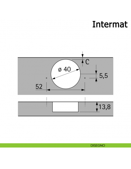 Cerniera Hettich Intermat per ante di grande spessore a filo apertura 95° con molla disegno