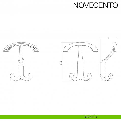 Appendiabiti a parete moderno Novecento Bosetti Marella Design MG44225-MG44226 disegno tecnico