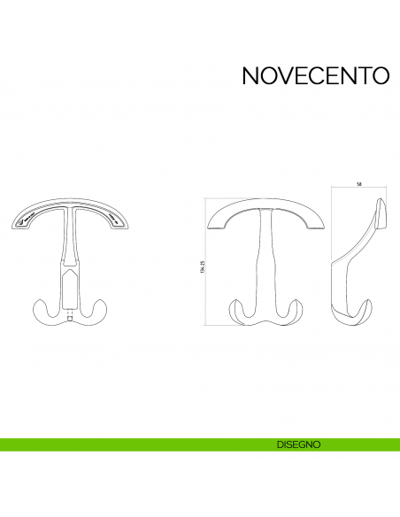 Appendiabiti a parete moderno Novecento Bosetti Marella Design MG44225-MG44226 disegno tecnico