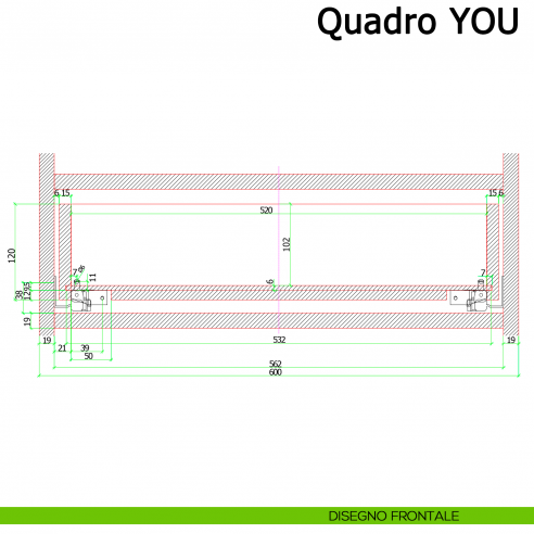 Guida Hettich Quadro V6 YOU M Silent System portata 30 kg disegno frontale