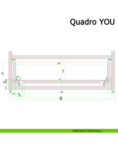 Guida Hettich Quadro V6 YOU M Silent System portata 30 kg disegno frontale