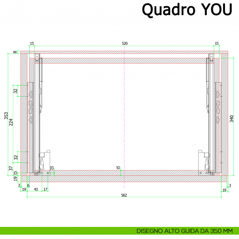 Guida Hettich Quadro V6 YOU M Silent System portata 30 kg disegno alto 350 mm