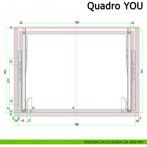 Guida Hettich Quadro V6 YOU M Silent System portata 30 kg disegno alto 400 mm