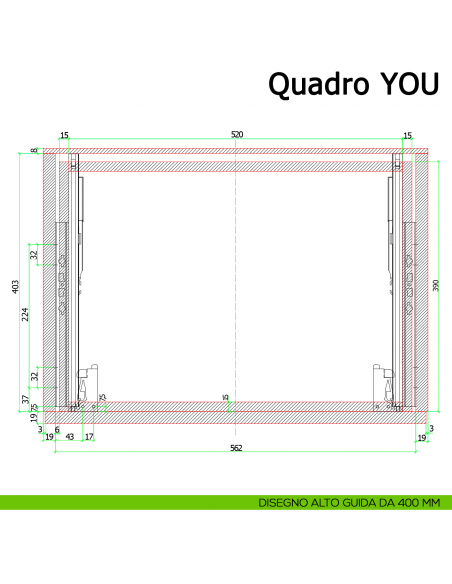 Guida Hettich Quadro V6 YOU M Silent System portata 30 kg disegno alto 400 mm
