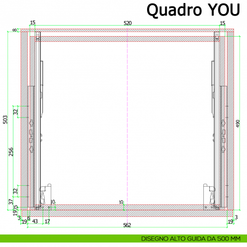 Guida Hettich Quadro V6 YOU M Silent System portata 30 kg disegno alto 500 mm