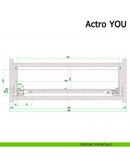 Guida Hettich Actro YOU L Silent System portata 40 kg disegno frontale