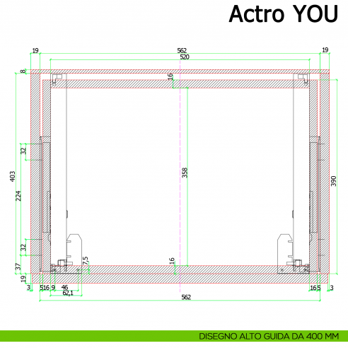 Guida Hettich Actro YOU L Silent System portata 40 kg disegno alto 400 mm