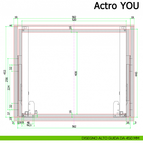 Guida Hettich Actro YOU L Silent System portata 40 kg disegno alto 450 mm
