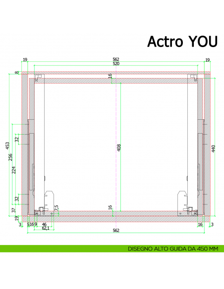 Guida Hettich Actro YOU L Silent System portata 40 kg disegno alto 450 mm