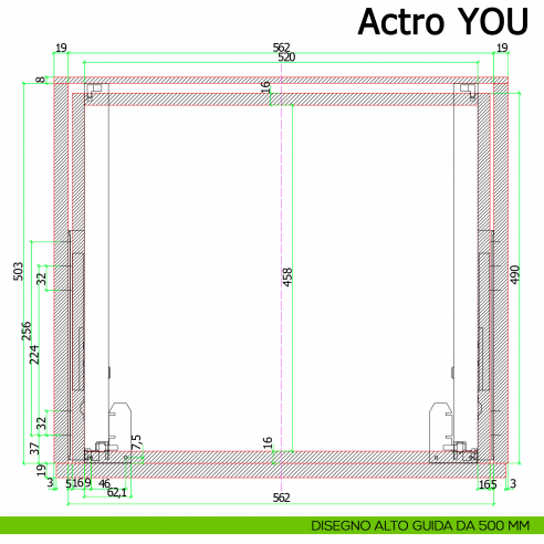 Guida Hettich Actro YOU L Silent System portata 40 kg disegno alto 500 mm
