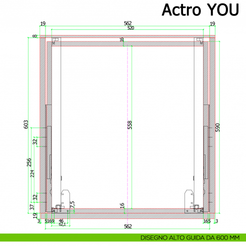 Guida Hettich Actro YOU L Silent System portata 40 kg disegno alto 600 mm