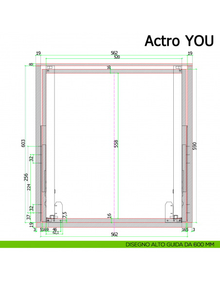 Guida Hettich Actro YOU L Silent System portata 40 kg disegno alto 600 mm