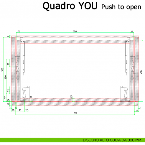 Guida Push to open Hettich Quadro V6 YOU M portata 30 kg disegno alto 300 mm