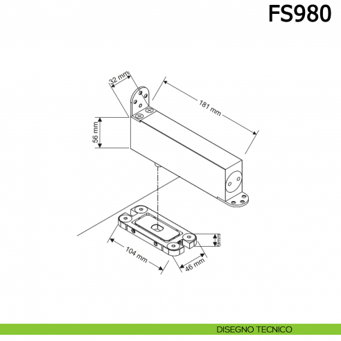 Cerniera chiudiporta a pavimento Meroni FS980 per porte a bilico pivot disegno