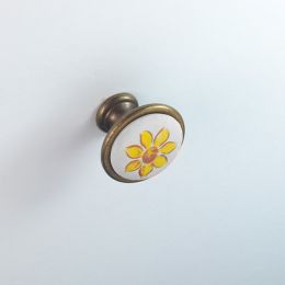Pomello per mobile ceramica decorata con girasole Metal Style