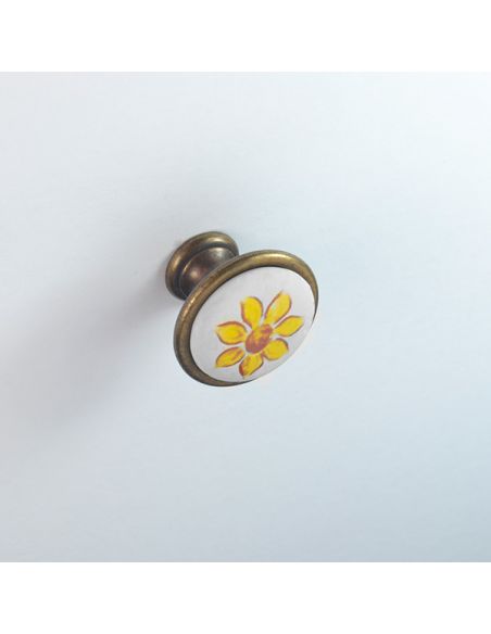 Pomello per mobile ceramica decorata con girasole Metal Style