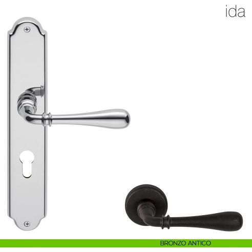 Maniglia con placca per porta Ida Colombo Design - bronzo antico - foro yale