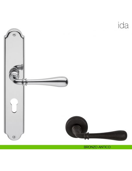 Maniglia con placca per porta Ida Colombo Design - bronzo antico - foro yale