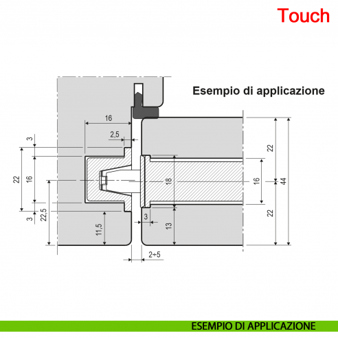 AGB Touch & Close ritenuta magnetica regolabile con chiusura per porta disegno esempio di applicazione
