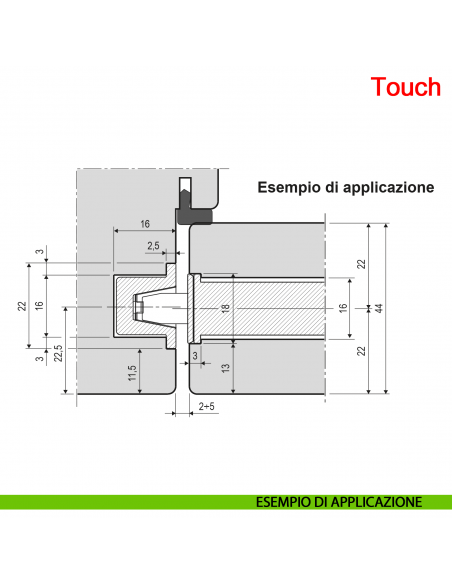 AGB Touch & Close ritenuta magnetica regolabile con chiusura per porta disegno esempio di applicazione