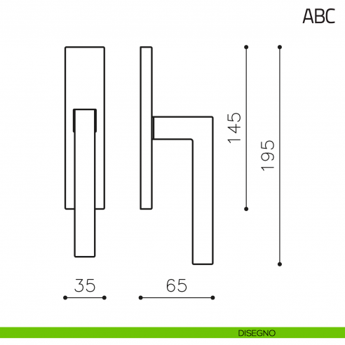 Maniglia per finestra cremonese ABC Olivari disegno