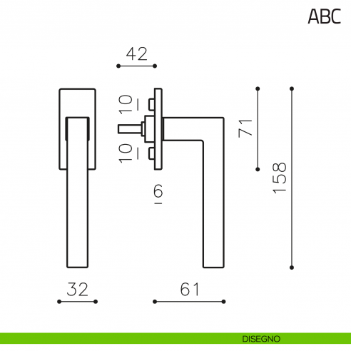 Maniglia per finestra martellina DK ABC Olivari disegno