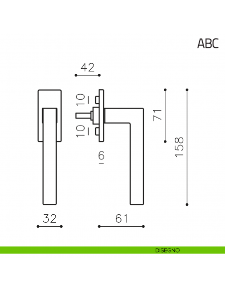 Maniglia per finestra martellina DK ABC Olivari disegno