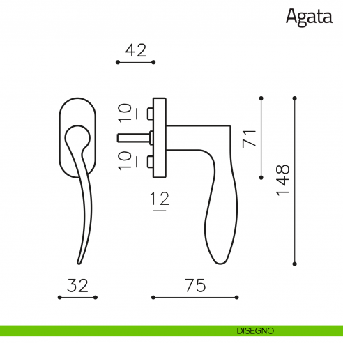 Maniglia per finestra martellina DK Agata Olivari disegno