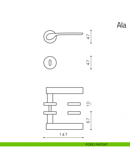 Maniglia per porta Ala Olivari foro patent