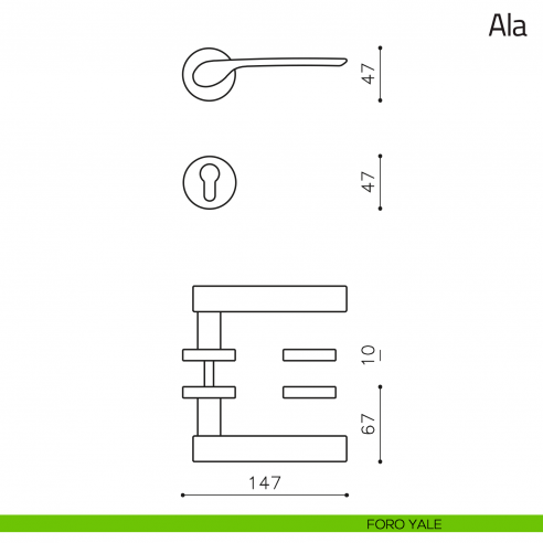 Maniglia per porta Ala Olivari foro yale