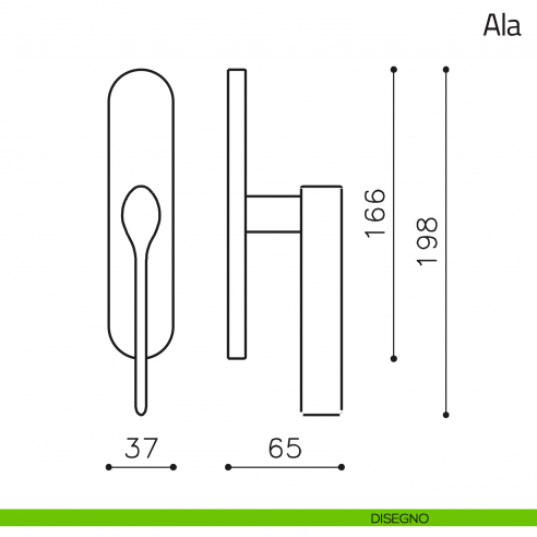 Maniglia per finestra cremonese Ala Olivari disegno