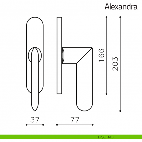 Maniglia per finestra cremonese Alexandra Olivari disegno