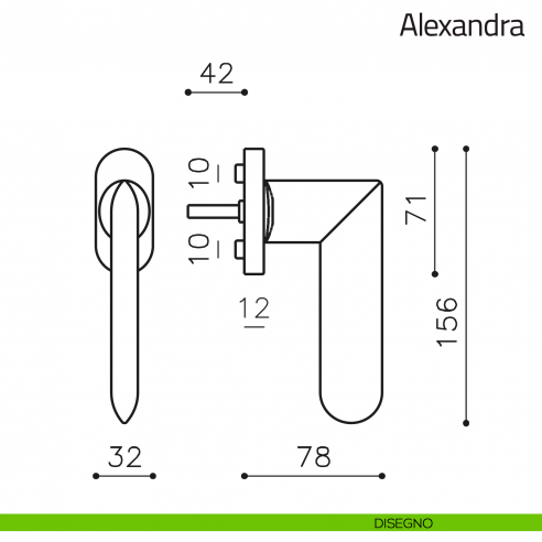 Maniglia per finestra martellina DK Alexandra Olivari disegno