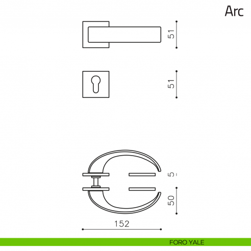 Maniglia per porta Arc Olivari bassa foro yale