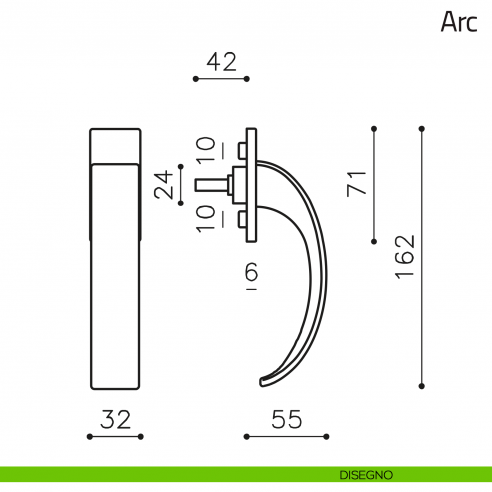 Maniglia per finestra martellina DK Arc Olivari bassa disegno