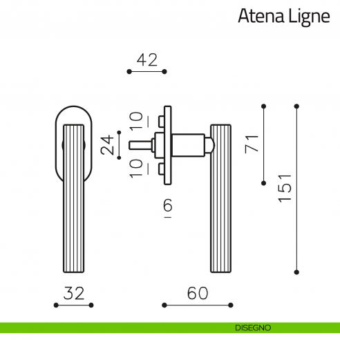 Maniglia per finestra martellina DK Atena Ligne Olivari bassa disegno