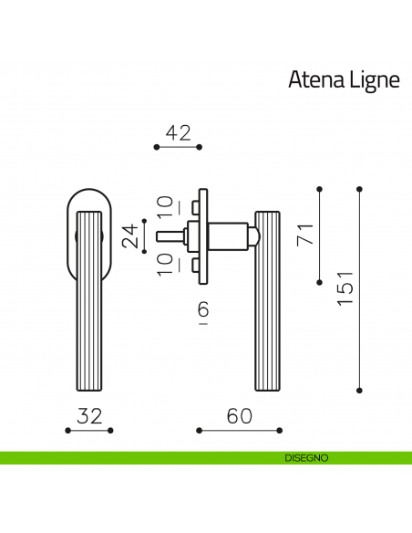 Maniglia per finestra martellina DK Atena Ligne Olivari bassa disegno