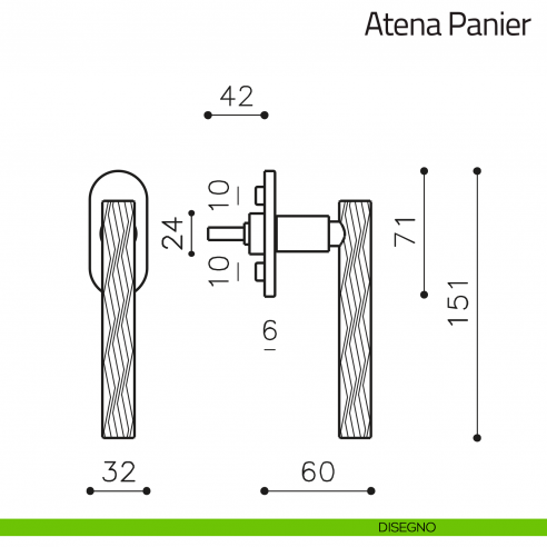 Maniglia per finestra martellina DK Atena Panier Olivari bassa disegno