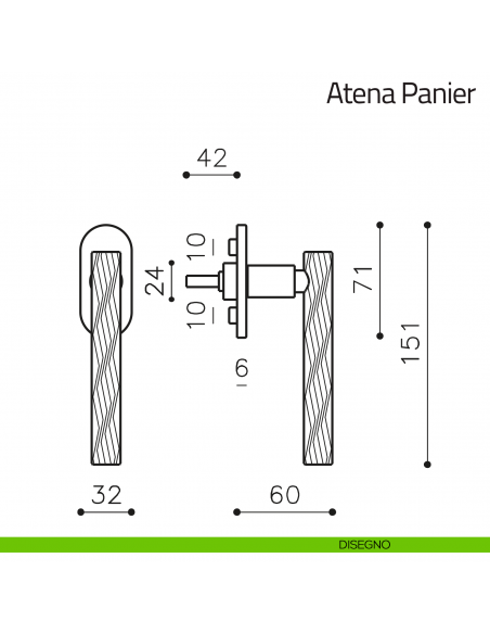 Maniglia per finestra martellina DK Atena Panier Olivari bassa disegno