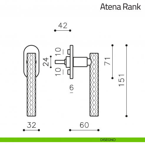 Maniglia per finestra martellina DK Atena Rank Olivari bassa disegno
