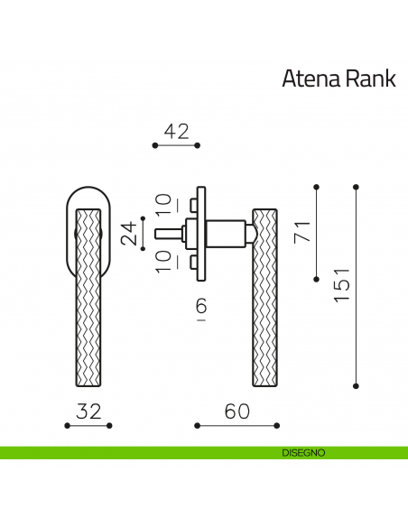 Maniglia per finestra martellina DK Atena Rank Olivari bassa disegno