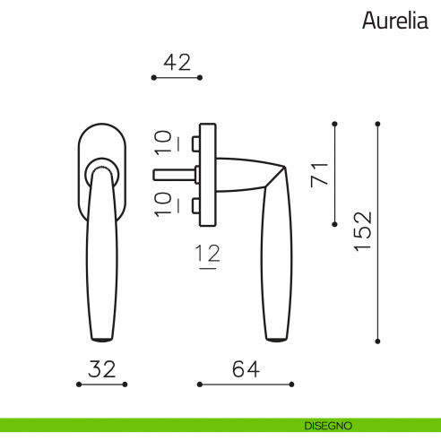 Maniglia per finestra martellina DK Aurelia Olivari disegno
