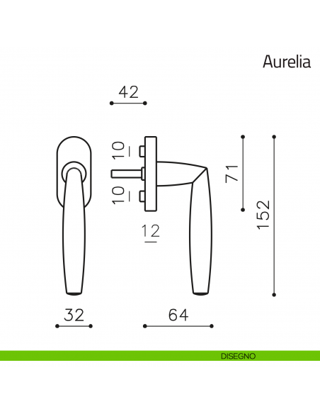 Maniglia per finestra martellina DK Aurelia Olivari disegno