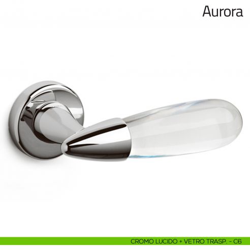 Maniglia in vetro per porta Aurora Olivari cromo lucido + vetro trasparente (C6)