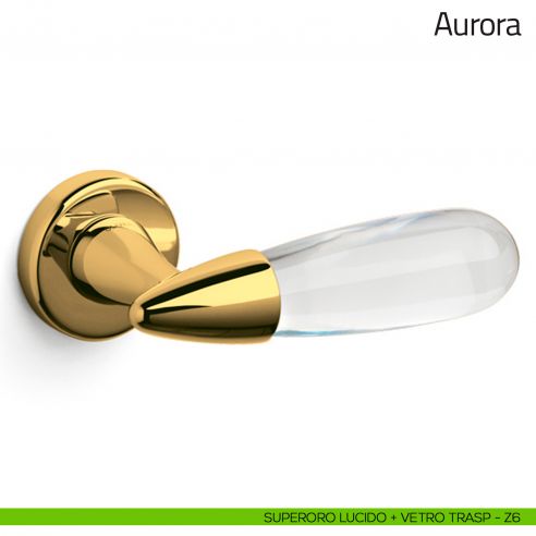 Maniglia in vetro per porta Aurora Olivari superoro lucido + vetro trasparente (Z6)