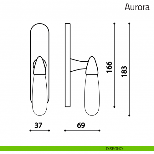 Maniglia in vetro per finestra cremonese Aurora Olivari disegno
