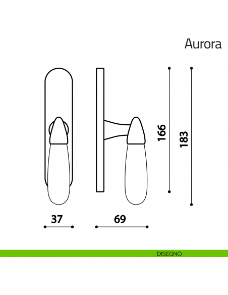 Maniglia in vetro per finestra cremonese Aurora Olivari disegno