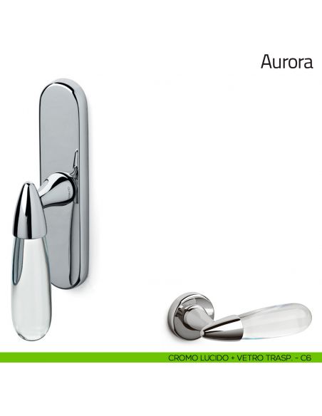 Maniglia in vetro per finestra cremonese Aurora Olivari cromo lucido + vetro trasparente (C6)
