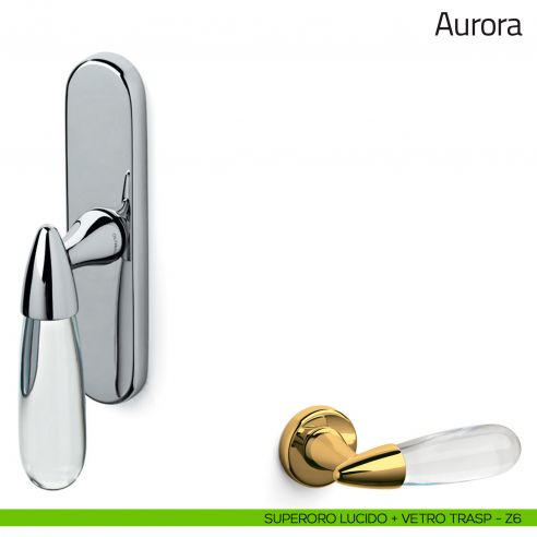 Maniglia in vetro per finestra cremonese Aurora Olivari superoro lucido + vetro trasparente (Z6)