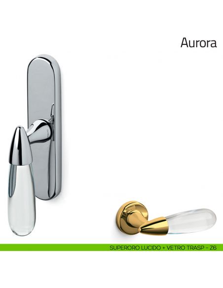 Maniglia in vetro per finestra cremonese Aurora Olivari superoro lucido + vetro trasparente (Z6)